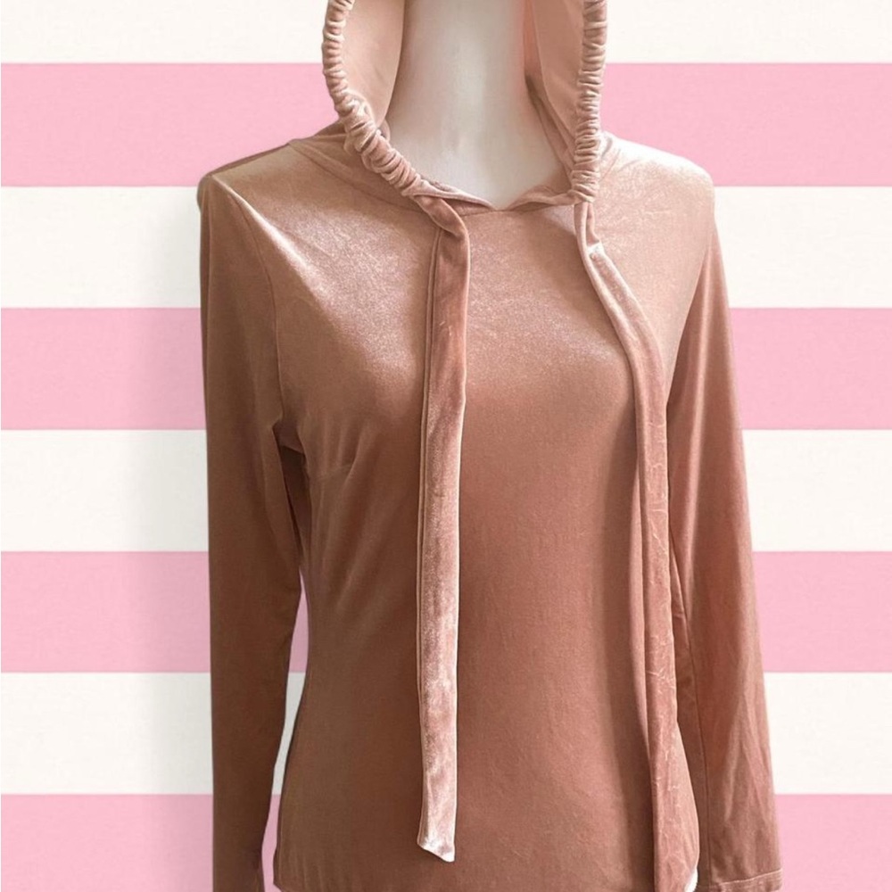 FASHIONNOVA Women's Pink Velvet Hoodie Bodysuit